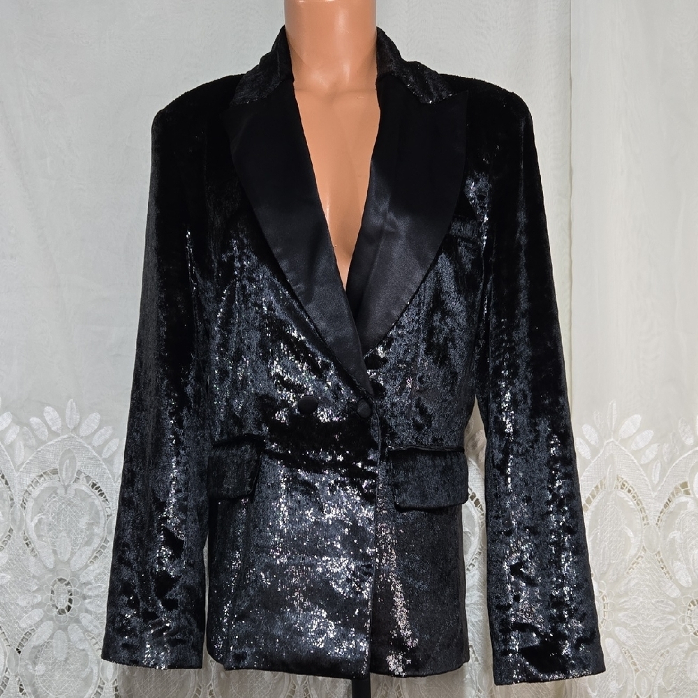 Ba&sh Lady Jacket Vlack Metallic Shimmer Blazer Sz 8/Large